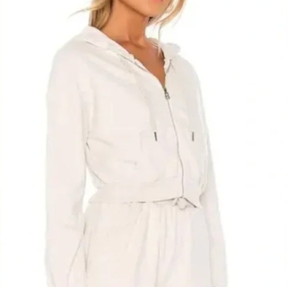 Privacy Please Tyler Cropped Hoodie in white sand size small